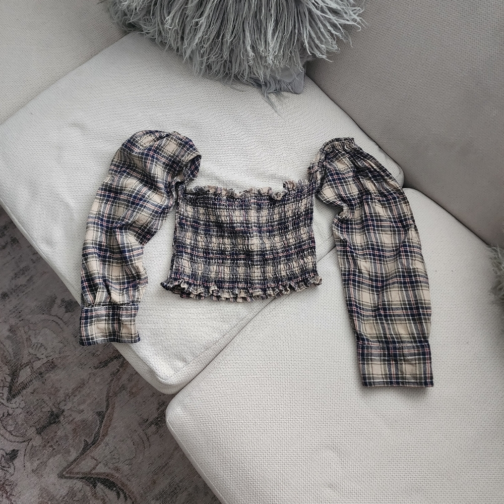 Furst of a Kind Flannel Smocked Crop Top